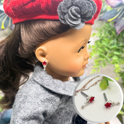 Red Rhinestone Star Wand Design Post Doll Earrings • 2mm Post for 18 Inch Fashion Doll