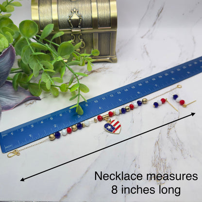 Red White Blue Beaded Heart Charm American Flag Doll Necklace & Earrings for 18 Inch Fashion Doll