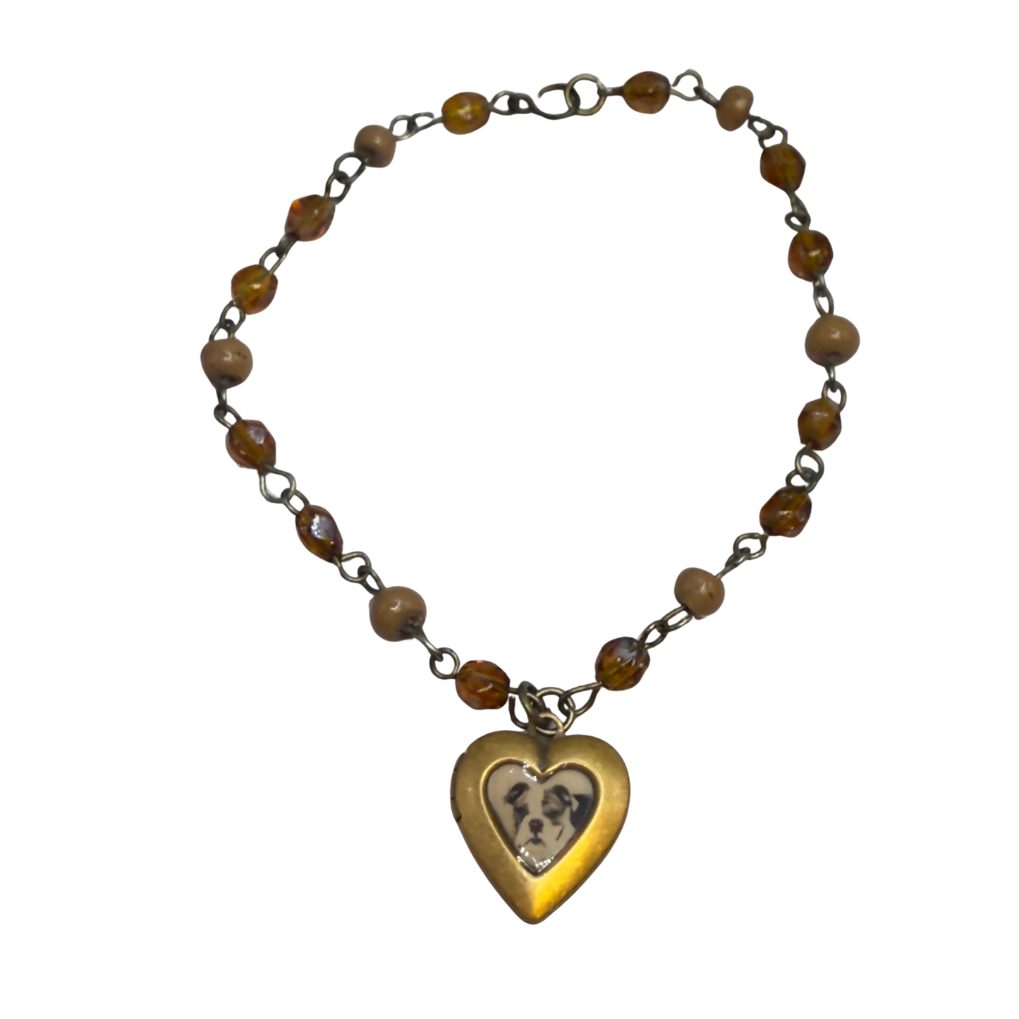 Dog Heart Locket Brown & Crystal Acrylic Beaded Doll Necklace • 18 Inch Fashion Doll Jewelry
