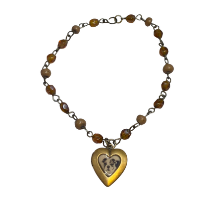 Dog Heart Locket Brown & Crystal Acrylic Beaded Doll Necklace • 18 Inch Fashion Doll Jewelry