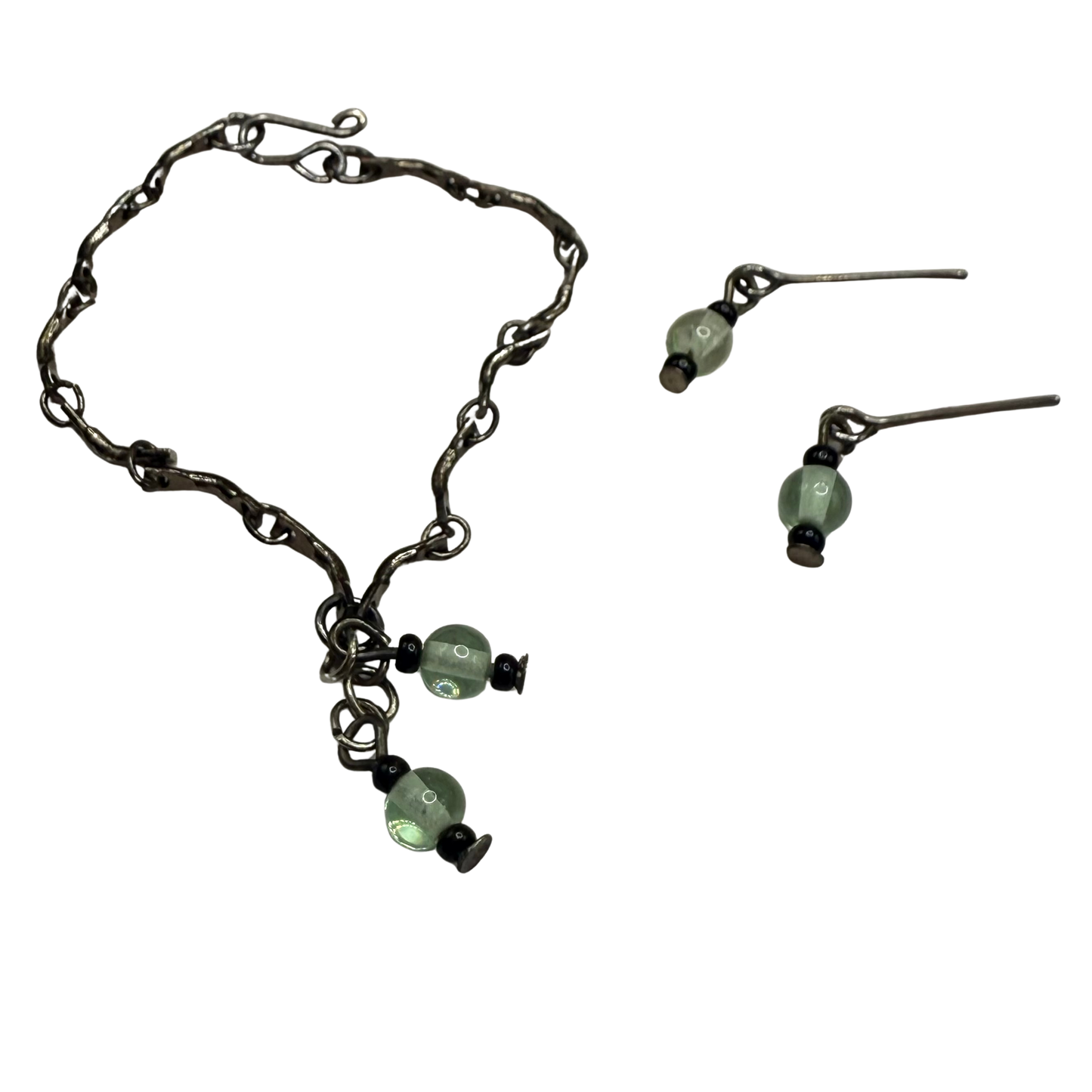 Light Green Glass Black Tone Chain Wrap Foll Necklace • 16 Inch Fashion Doll Jewelry