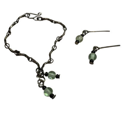 Light Green Glass Black Tone Chain Wrap Foll Necklace • 16 Inch Fashion Doll Jewelry