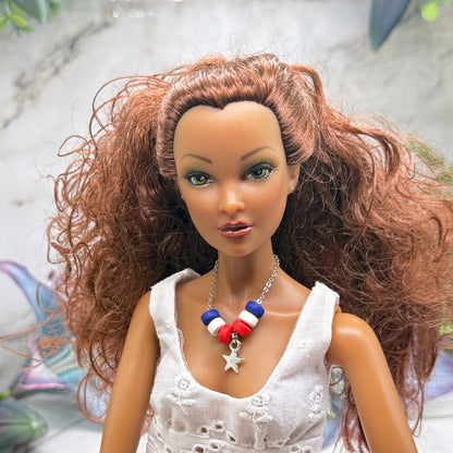 Red White Blue Beaded Silver Star Charm Doll Necklace for 16 Inch Fashion Doll