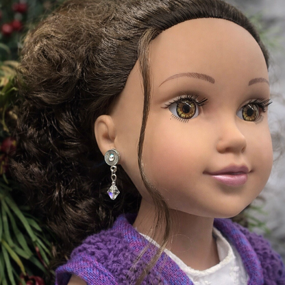 Rhinestone Clear Crystal Silver Tone Dangle Post Doll Earrings for 18 Inch Doll