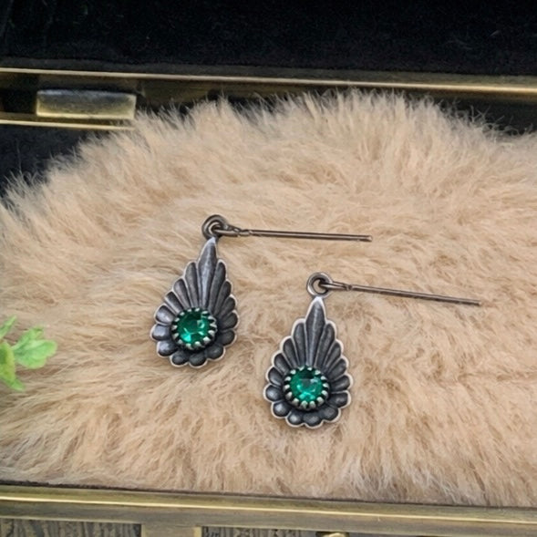 Green Rhinestone Silver Teardrop Doll Earrings for 18-22” Vintage Doll  Jewelry