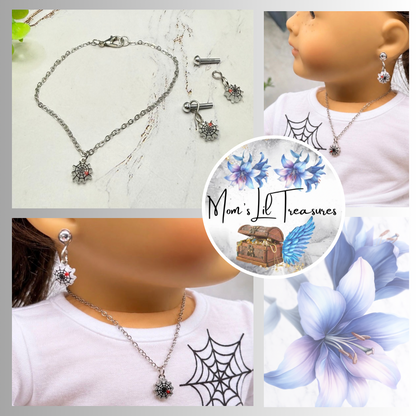 Spider Web Halloween Necklace and 2mm Post Earrings Set | for 18 Inch Dolls • American Girl