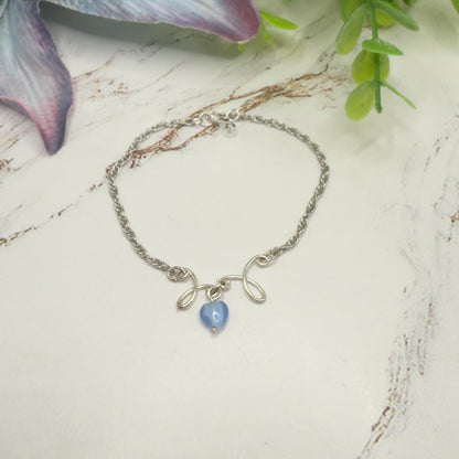 Blue Glass Heart Charm Silver Chain Doll Necklace • 18 Inch Fashion Doll Jewelry