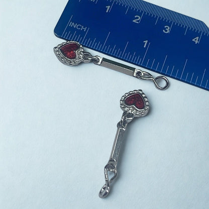 Red Enamel Silver Heart Doll Earring DANGLE ONLY • fit 2mm post Earrings