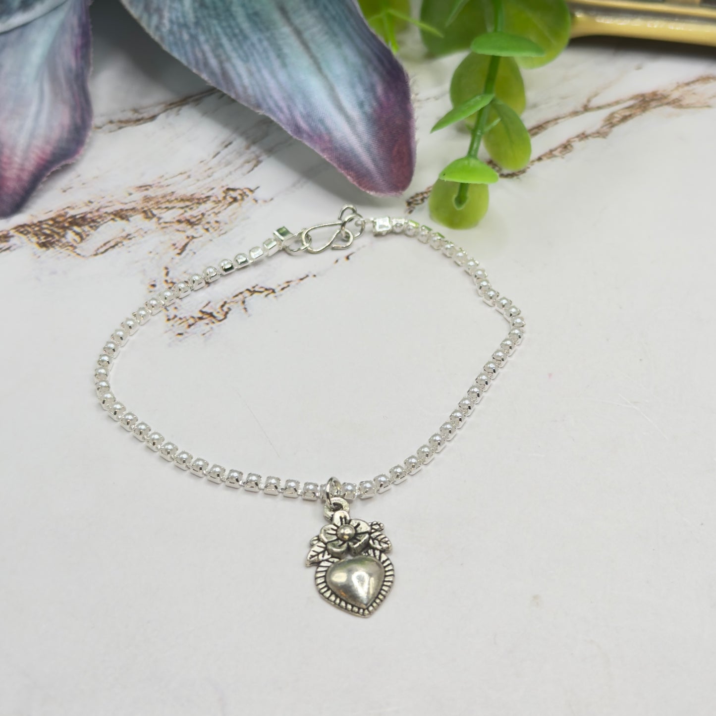 Silver Sacred Heart Charm Pearl Cup Link Chain Doll Necklace • 18 Inch Fashion Doll Jewelry