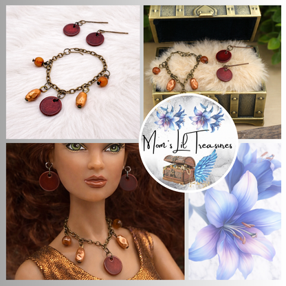 Brown Pearl Dangle Necklace Earring Set • 16 Inch Fashion Doll Jewelry