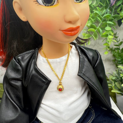 Gold Christmas Ornament Charm Red Rhinestone Doll Necklace • 18 Inch Fashion Doll Jewelry