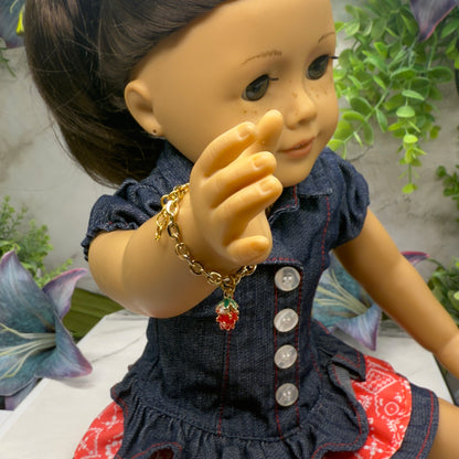 Strawberry Charm Gold Chain Doll Bracelet • 18 Inch Fashion Doll Jewelry