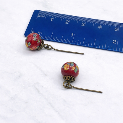 Red Glass Drop Floral Design Pendant Doll Necklace Earring Set 18” Doll Jewelry