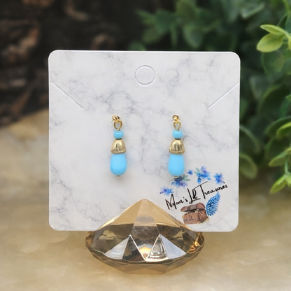 Light Blue Glass Gold Tone Dangle Doll Earrings for 18 Inch Fashion Doll Jewelry • Doll Accessories