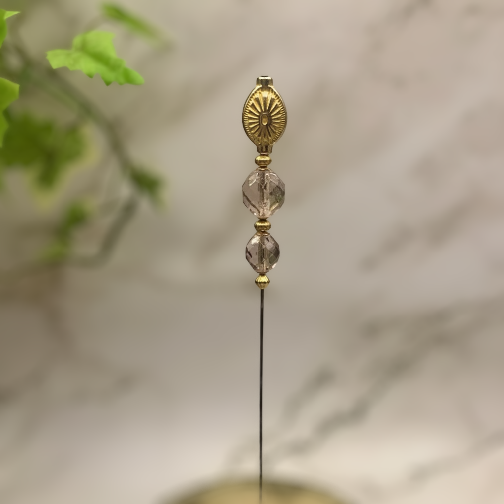 Light Grayish Purple Crystal Gold Tone Accent - 8” • Hatpin - Stick Pin