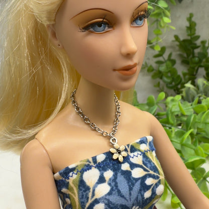 Flower Pendant Silver Chain Doll Necklace • 16 Inch Fashion Doll Jewelry