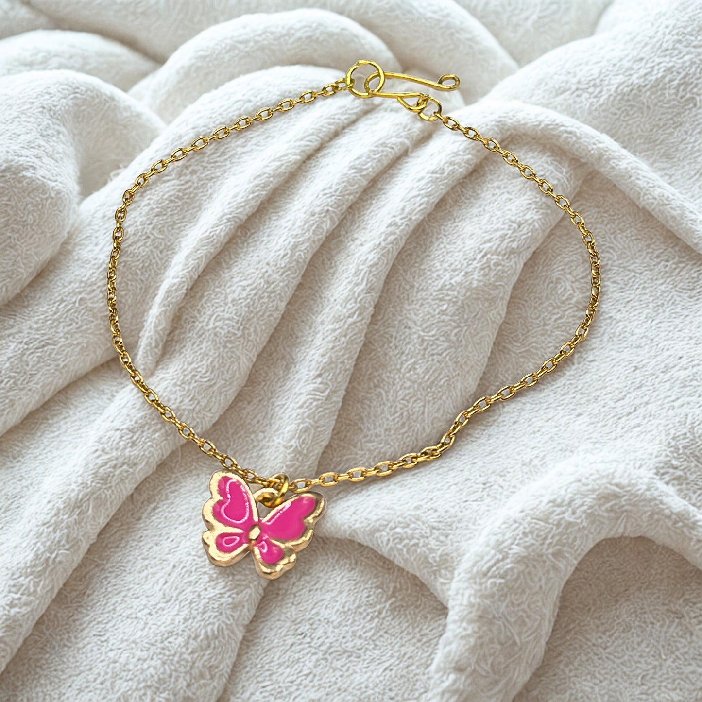 Pink Enamel Butterfly Charm Gold Doll Necklace • 18 Inch Fashion Doll Jewelry