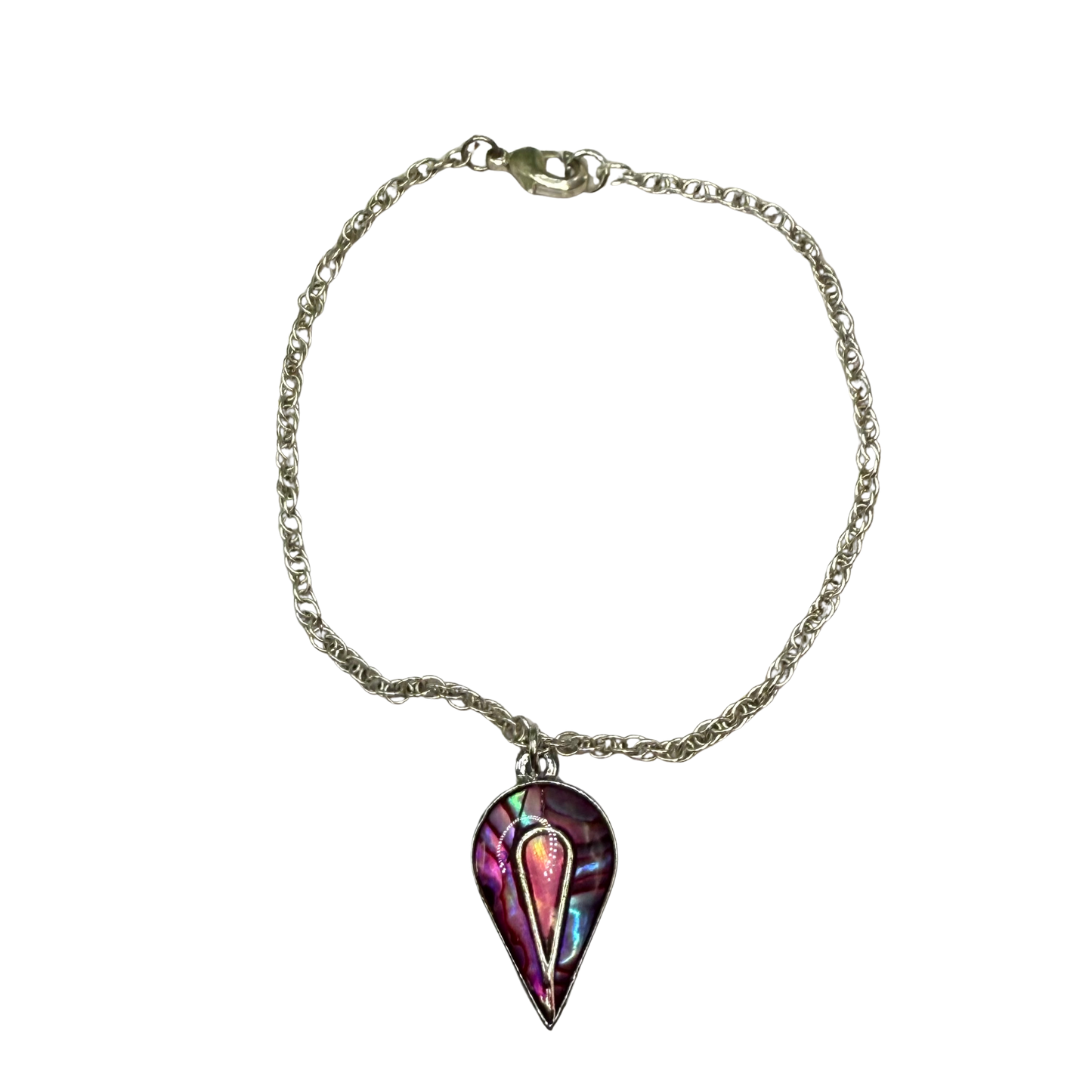 Teardrop Multi Color Abalone Charm Silver Chain Doll Necklace • 18” Doll Jewelry