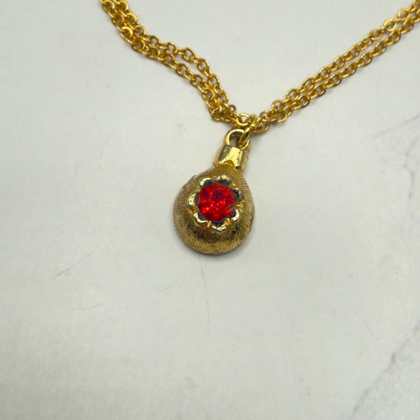 Gold Christmas Ornament Charm Red Rhinestone Doll Necklace • 18 Inch Fashion Doll Jewelry
