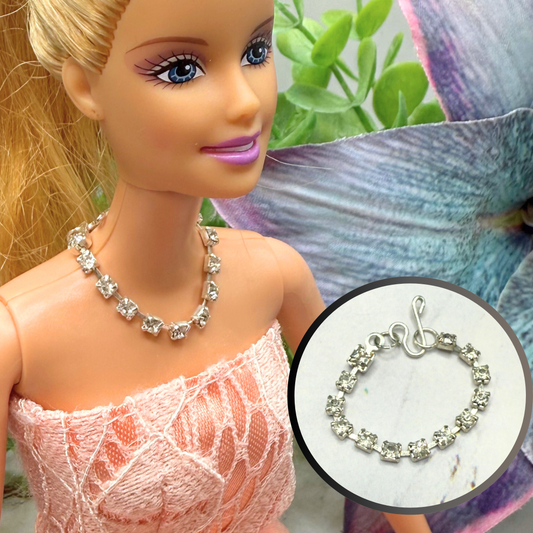 Clear Rhinestone Silver Doll Necklace • 10-12” 1:6 Fashion Doll Jewelry