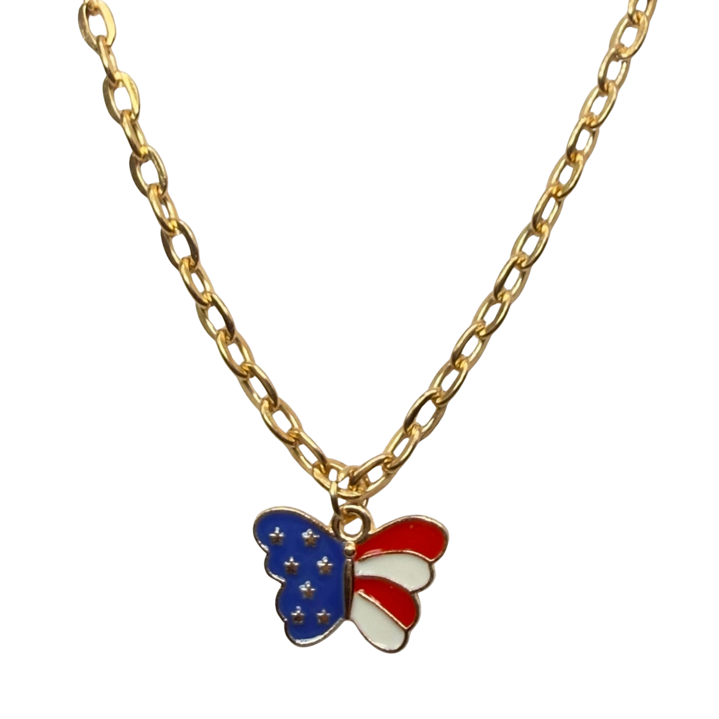 American Flag Red White Blue Butterfly Charm Doll Necklace for 18 Inch Fashion Doll