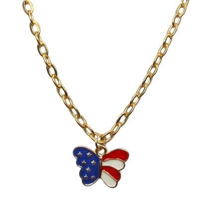 American Flag Red White Blue Butterfly Charm Doll Necklace for 18 Inch Fashion Doll