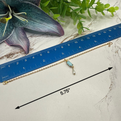 Rectangular Blue Glass & Pearl Dangle Doll Necklace • 18 Inch Fashion Doll Jewelry