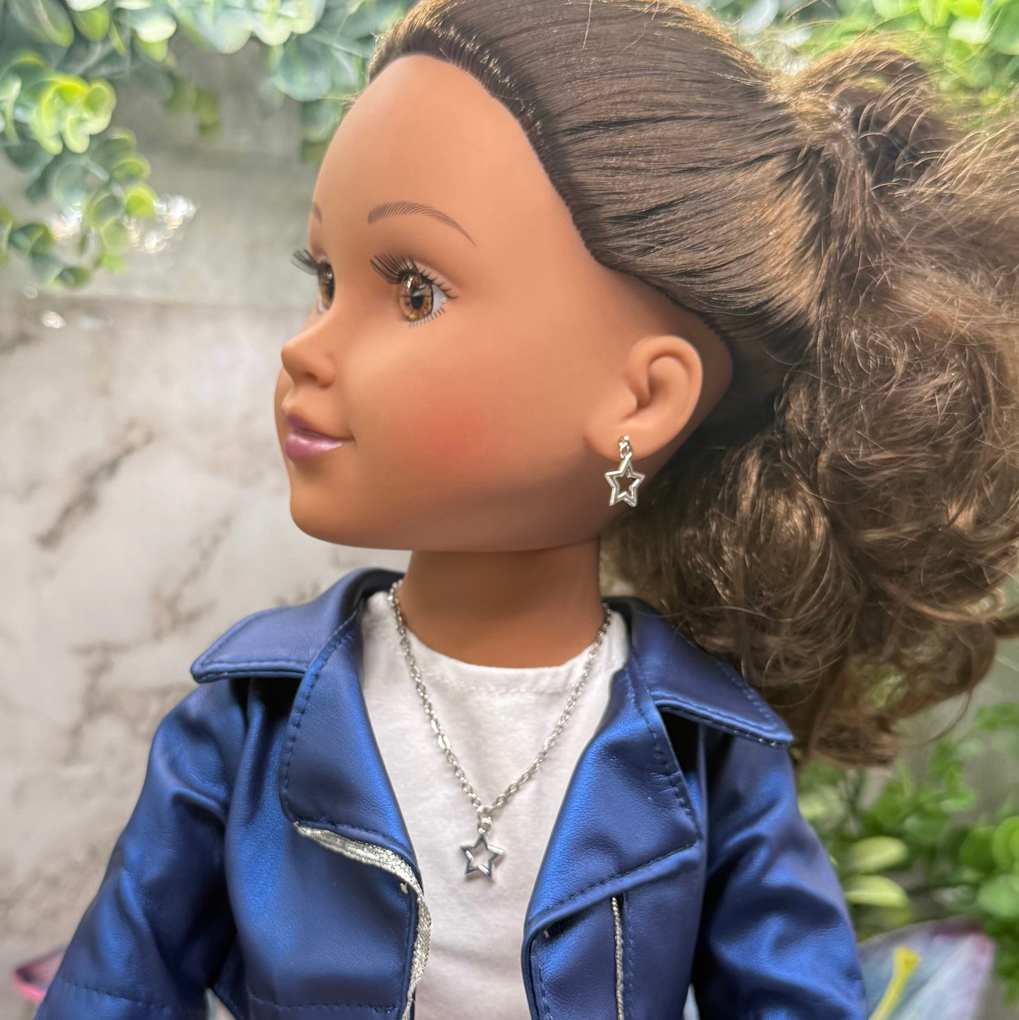 Silver Star Charm Doll Necklace & Earrings Set for 18 Inch Fashion Doll