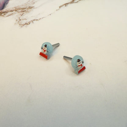Light Blue Snow Globe Snowman Christmas  Post Doll Earrings • 2mm Post for 18 Inch Fashion Doll