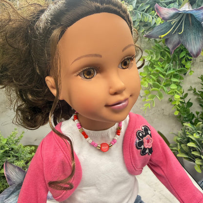 XOXO Pink Red White Beaded Doll Necklace Valentine’s Day• 18 Inch Fashion Doll Jewelry