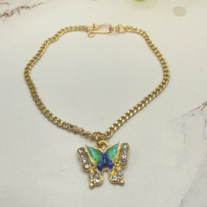 Blue Green Acrylic Butterfly Charm Rhinestone Accents Gold Chain Doll Necklace • 18 Inch Fashion Doll Jewelry