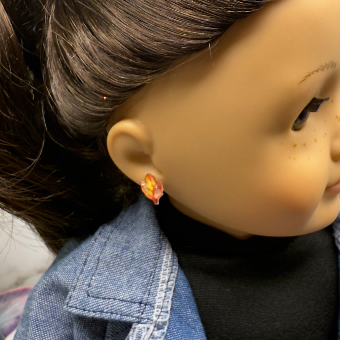 Orange Golden Autumn Fall Leaf Post Doll Earrings • 2mm Post for 18 Inch Fashion Doll