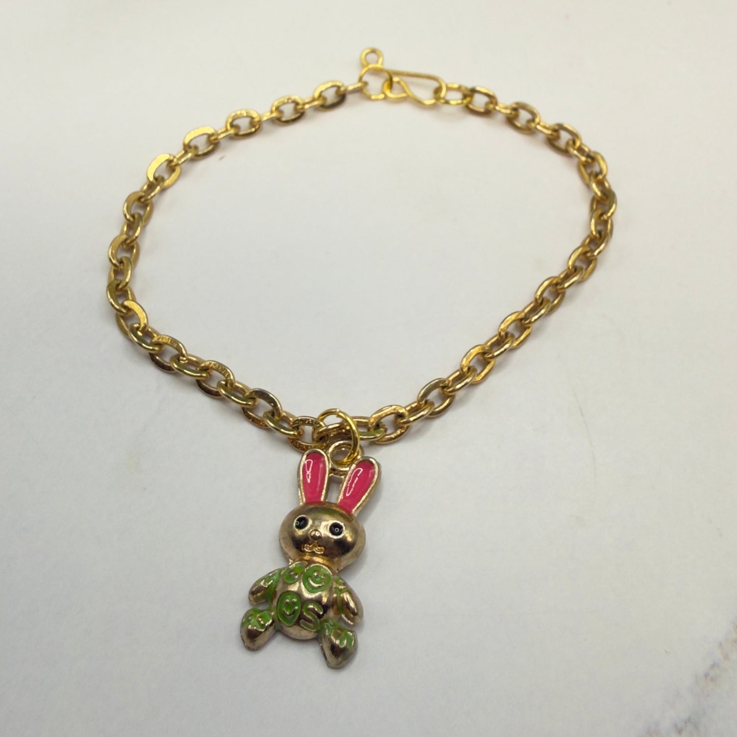 Bunny Pink & Green Enamel Detail Charm Doll Necklace Easter • 18 Inch Fashion Doll Jewelry