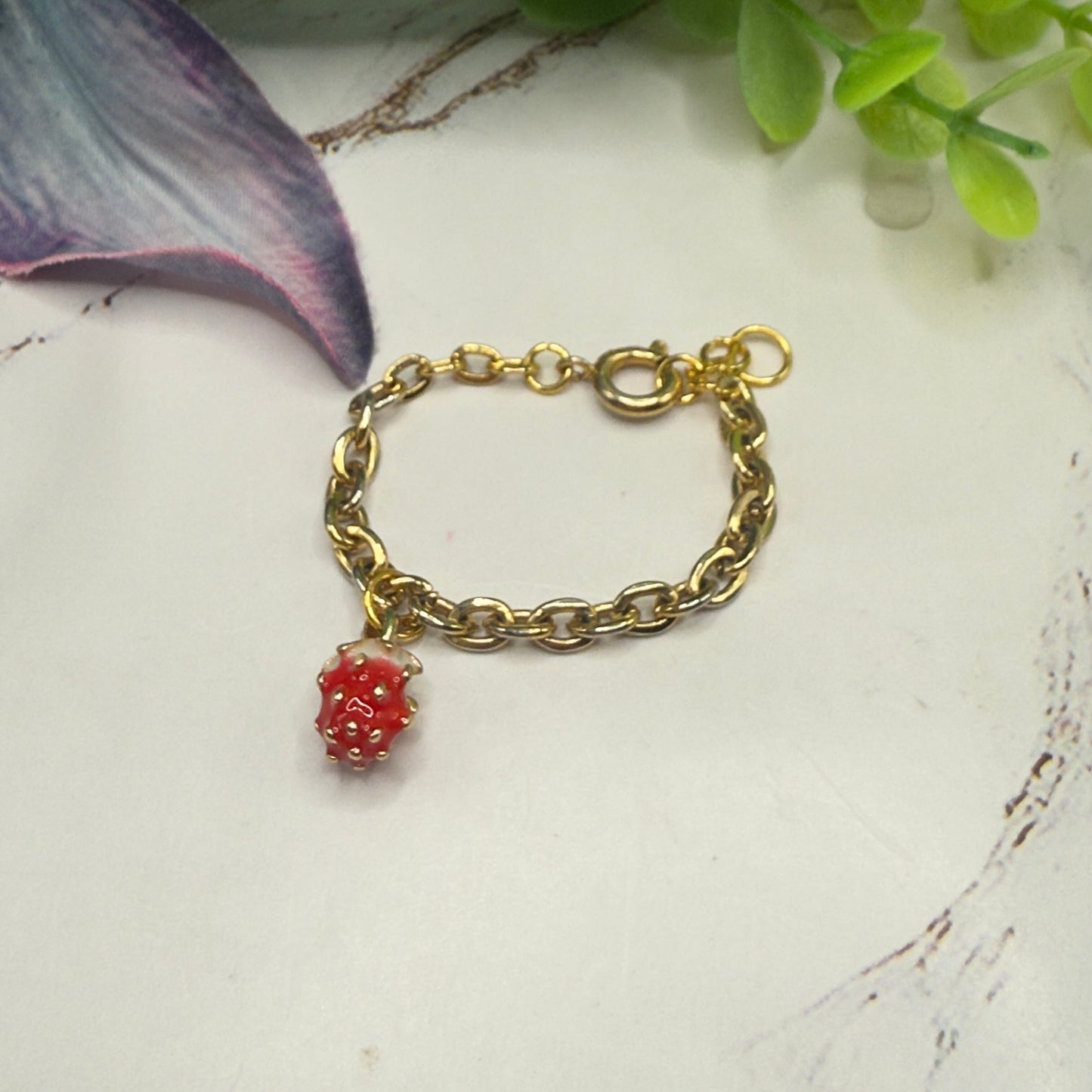 Strawberry Charm Gold Chain Doll Bracelet • 18 Inch Fashion Doll Jewelry