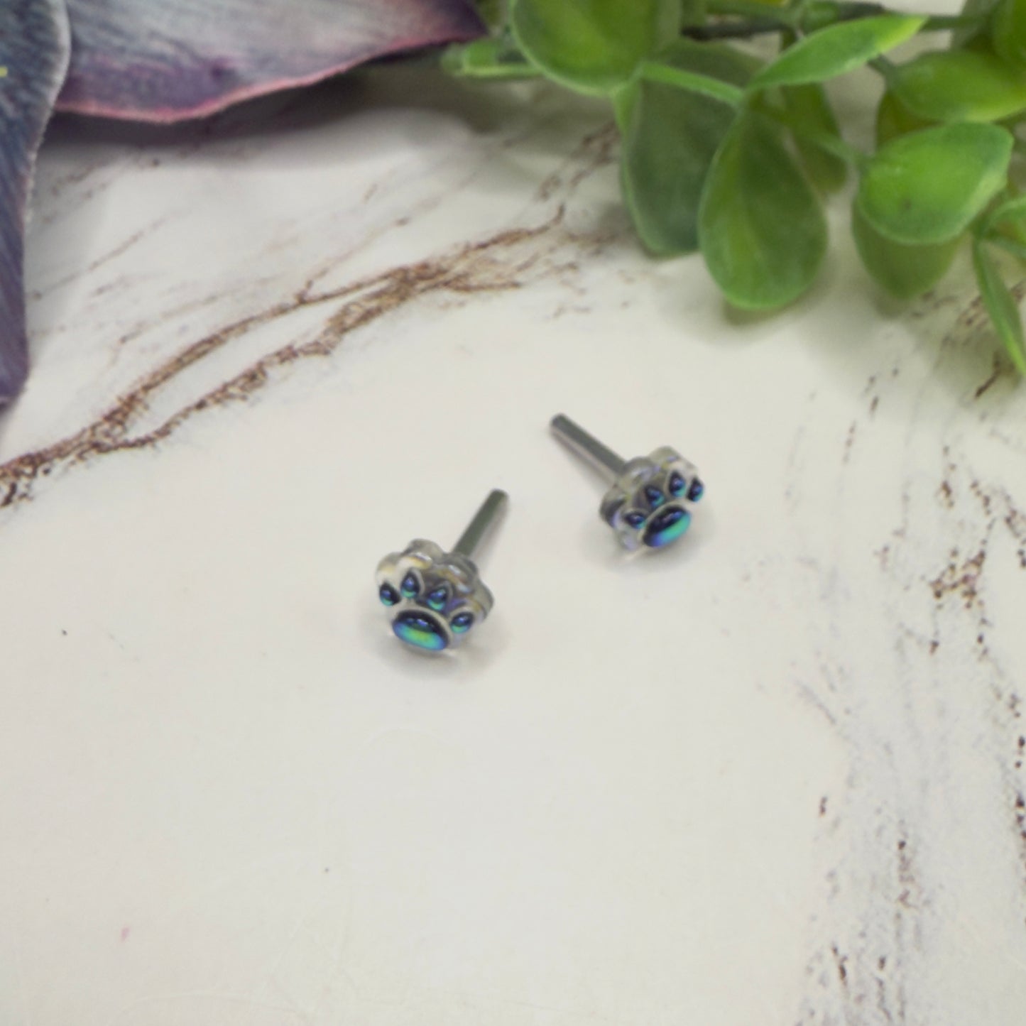 Blue Rainbow Effect Paw Print Post Doll Earrings • 2mm Post 18 Inch Fashion Doll