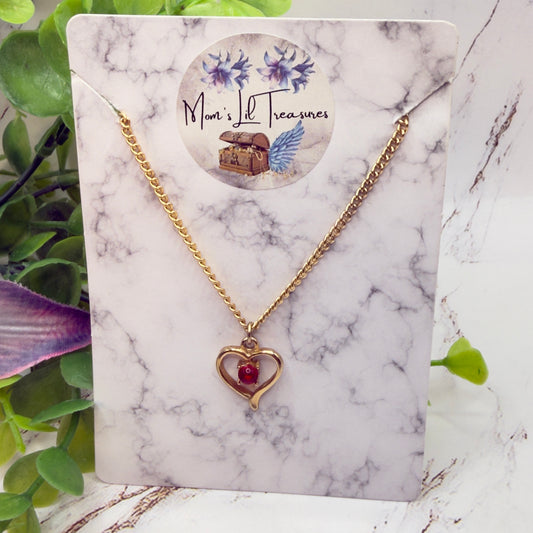 Open Work Gold Heart Red Rhinestone Pendant Doll Necklace • 18 Inch Fashion Doll Jewelry