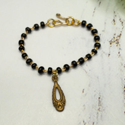 Black Glass Beaded Gold Teardrop Pendant Doll Necklace • 16 Inch Fashion Doll Jewelry