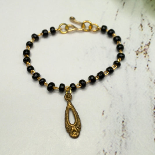 Black Glass Beaded Gold Teardrop Pendant Doll Necklace • 16 Inch Fashion Doll Jewelry