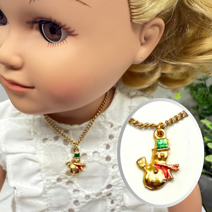Christmas Snowman Gold Charm Doll Necklace • 18 Inch Fashion Doll Jewelry