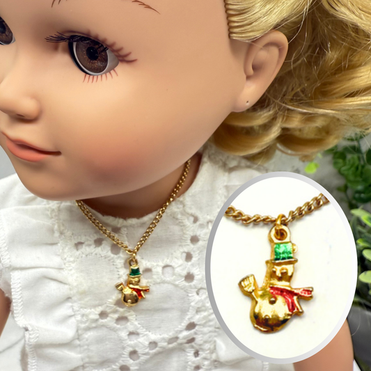 Christmas Snowman Gold Charm Doll Necklace • 18 Inch Fashion Doll Jewelry