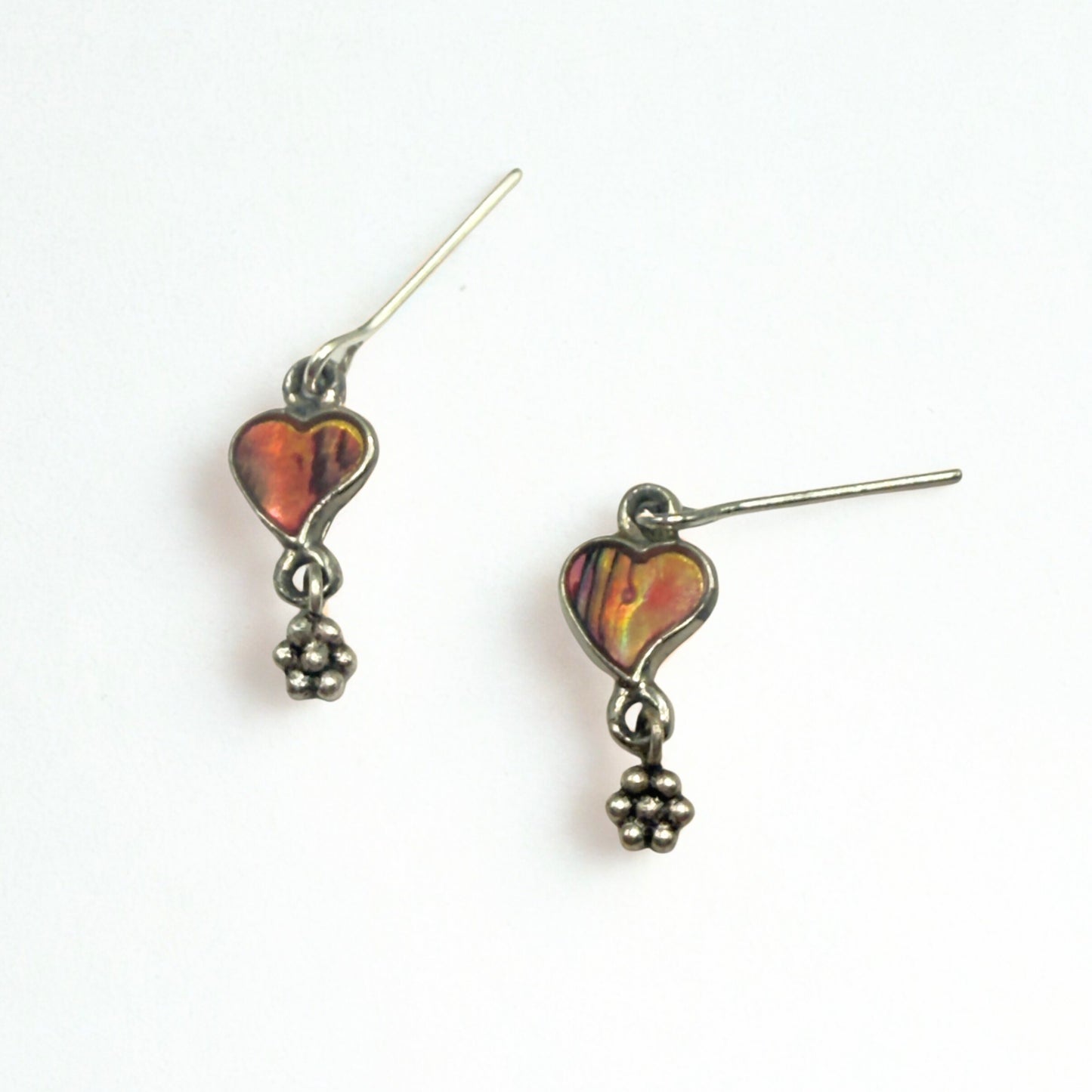 Burgundy Rust Abalone Heart Silver Dangle Doll Earrings • 14 Inch Doll Jewelry