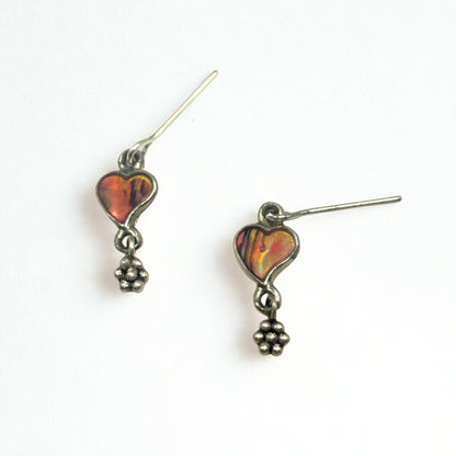 Burgundy Rust Abalone Heart Silver Dangle Doll Earrings • 14 Inch Doll Jewelry