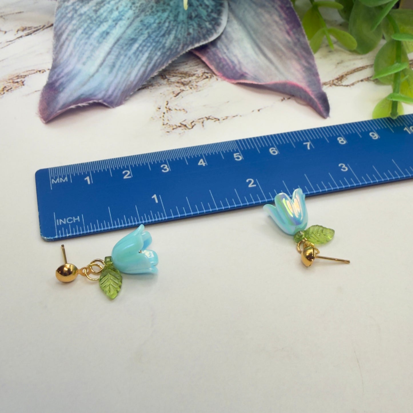 Turquoise Blue Bell Flower Lily of Valley Charm Pearl Beaded Doll Necklace & Earrings • 18 Inch Fashion Doll Jewelry