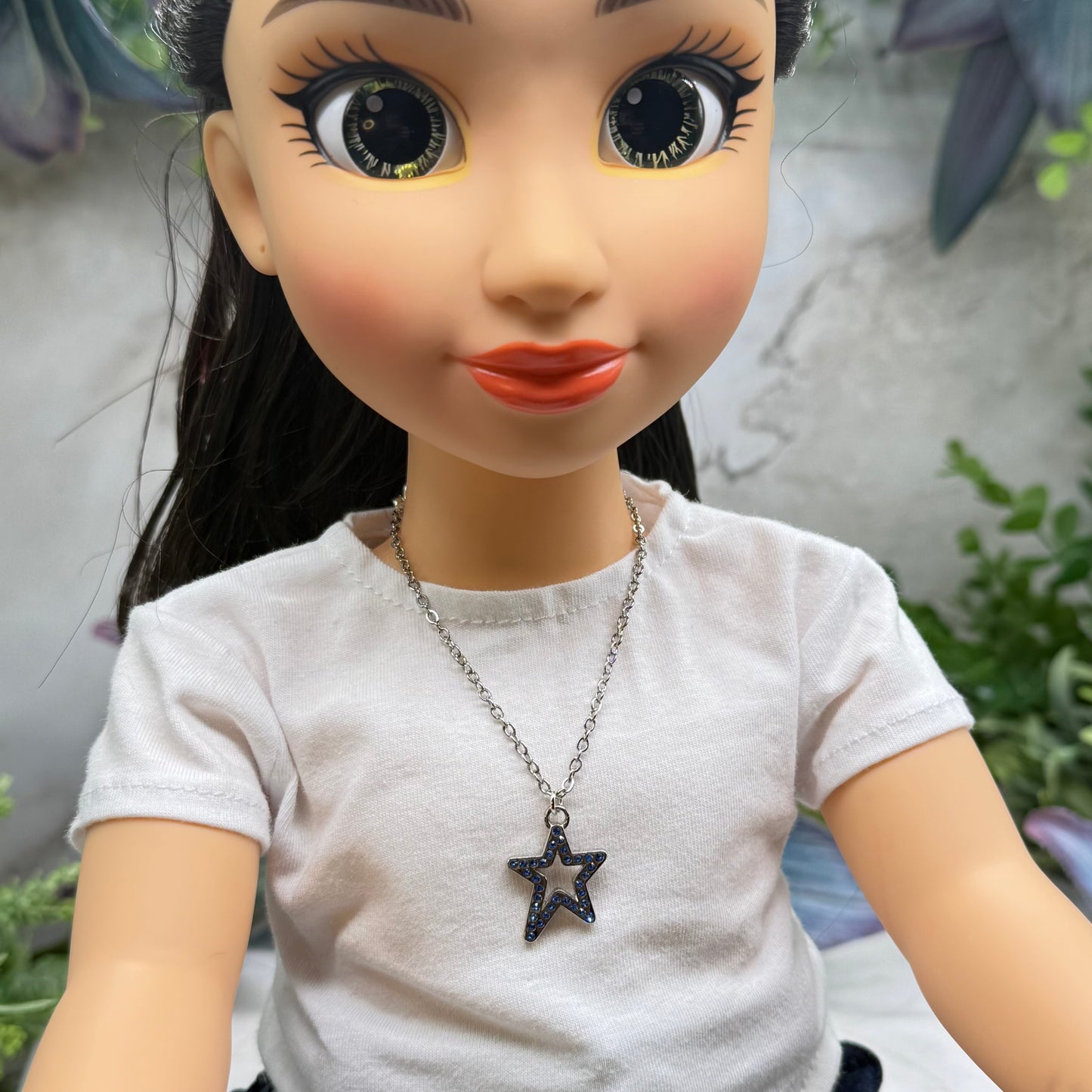Blue Rhinestone Star Charm Silver Chain Doll Necklace for 18 Inch Fashion Doll