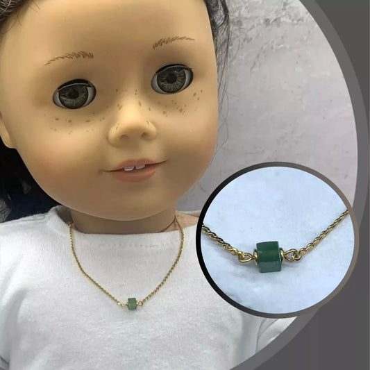Gold Serpentine Chain Green Square Glass Accent  Doll Necklace •18” Doll Jewelry