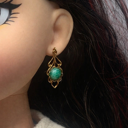 Gold Filigree Green Center Dangle Doll Earrings • 18 Inch Fashion Doll Jewelry