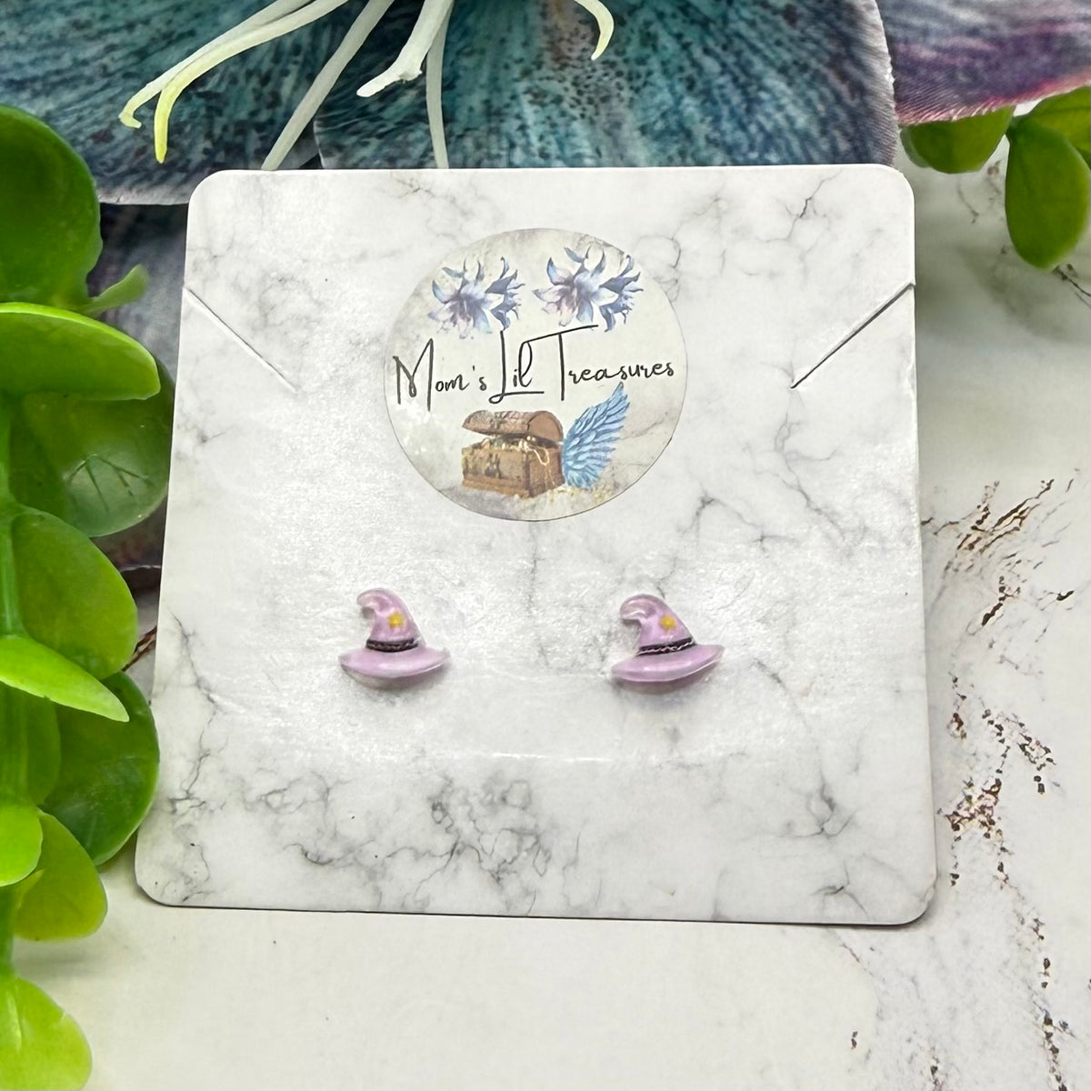 Purple Witch Hat Halloween 2mm Post Doll Earrings | fits 18 Inch Dolls • American Girl