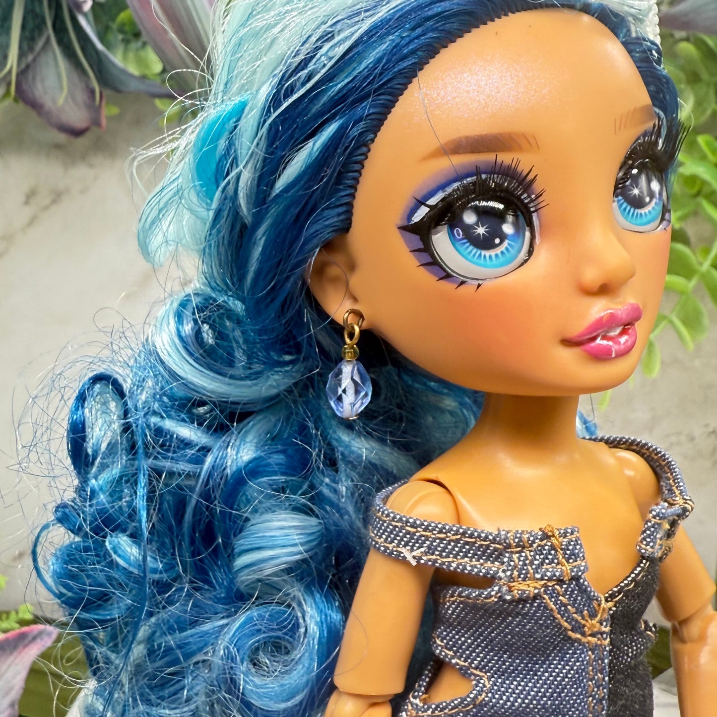 Blue Crystal Dangle  Doll Earrings • 10-12 Inch Fashion Doll Jewelry 1:6