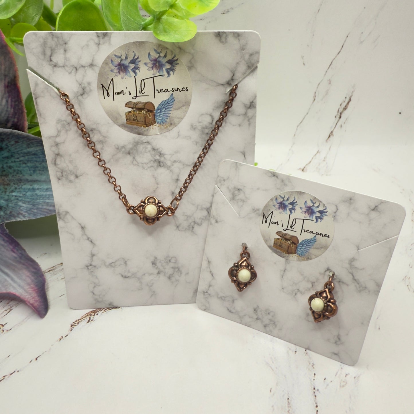 Copper Color Filigree Diamond Charm Doll Necklace & Earrings Set • 18 Inch Fashion Doll Jewelry