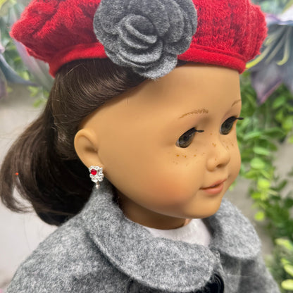 Red Rhinestone Heart Silver Wings Wand Design • 2mm Post for 18 Inch Fashion Doll